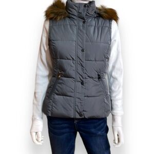 Marc New York Puffer Vest with Faux Fur Detachable Hood Women’s Size S Deep Gray